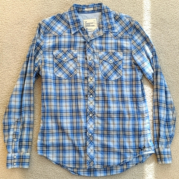 American Eagle Outfitters Other - AEO Blue/White/Beige Snap Button Down Shirt